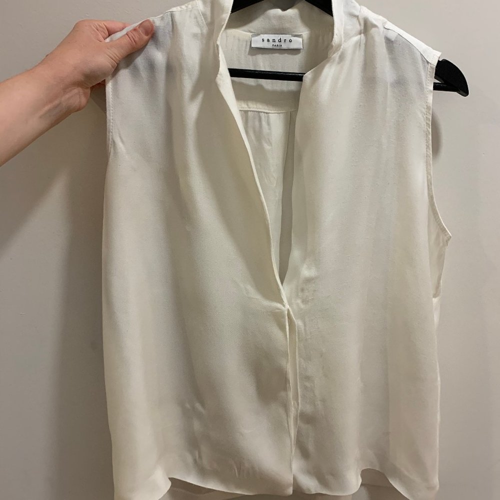 Sandro Paris White Sleeveless Open Blouse
